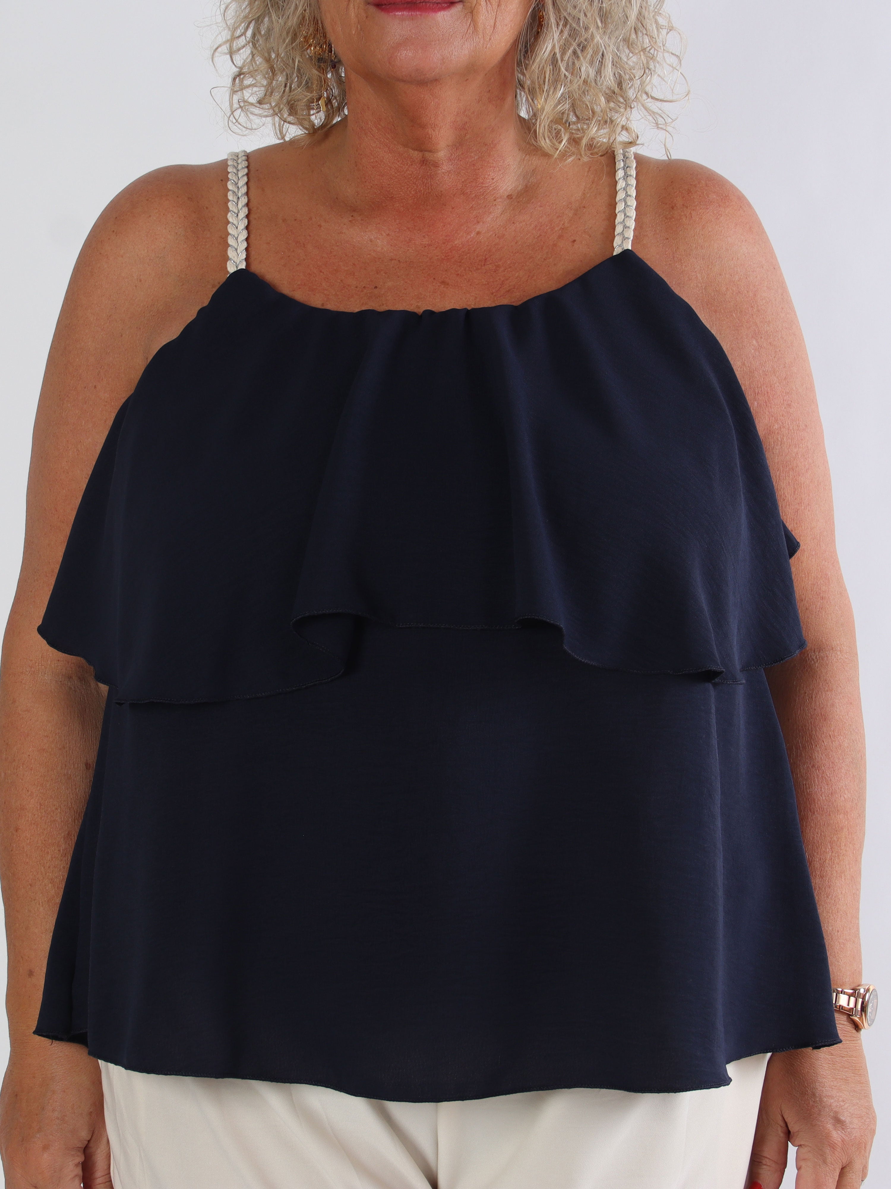 Blanca Top - Plus size flæsetop med flettede stropper